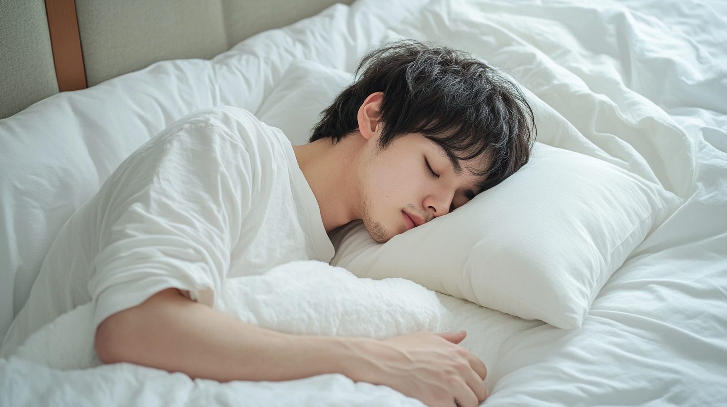 エマスリープのマットレスで快適に眠る男性