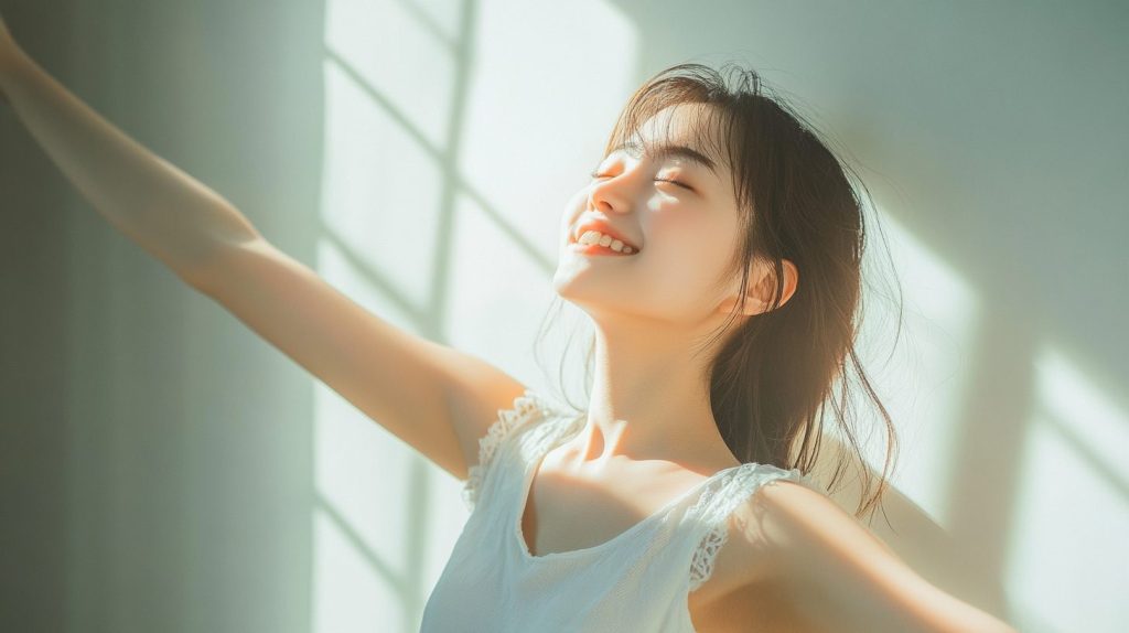 快適な目覚めを迎えた女性