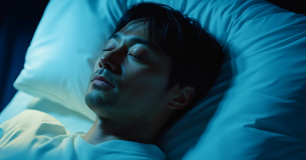 雲のやすらぎ三つ折りマットレス快適に眠る男性