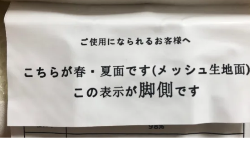 三つ折りマットレスについているタグ