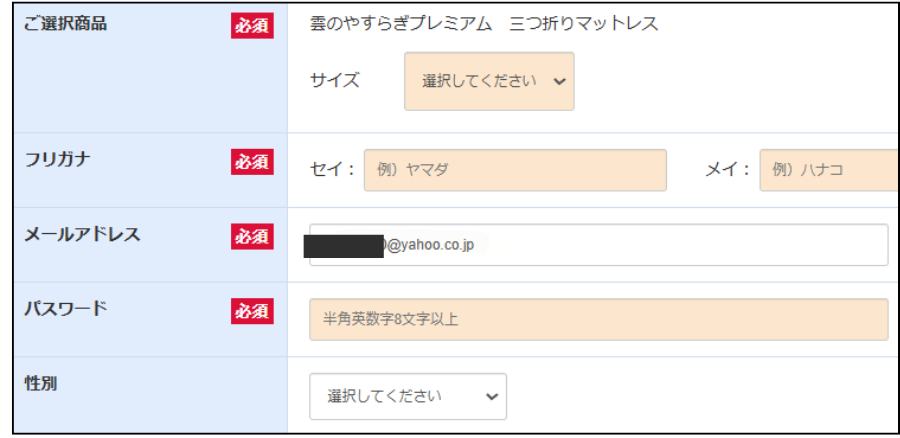 雲のやすらぎのメールアドレス入力欄を示す画像