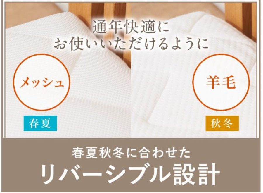 夏と冬の両季節使えるリバーシブル設計を示す図