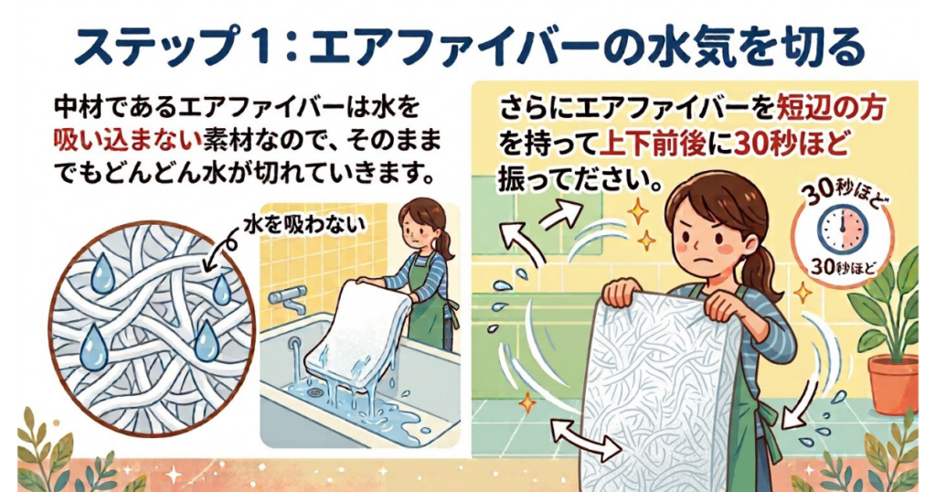中材を前後や上下に振っている画像