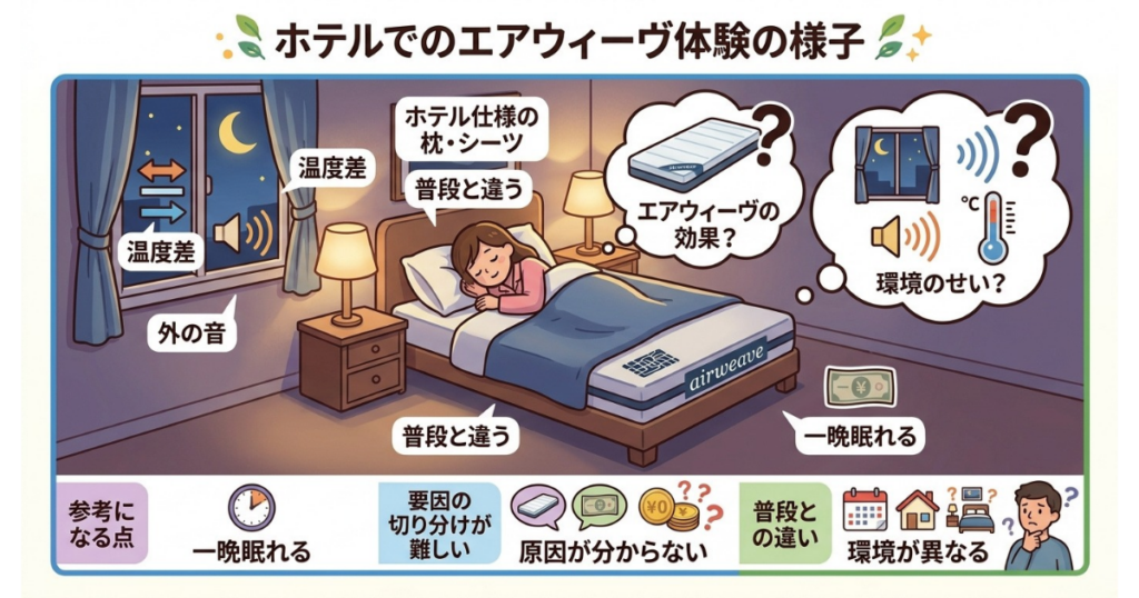 ホテルで寝心地を試した時の様子を示した図