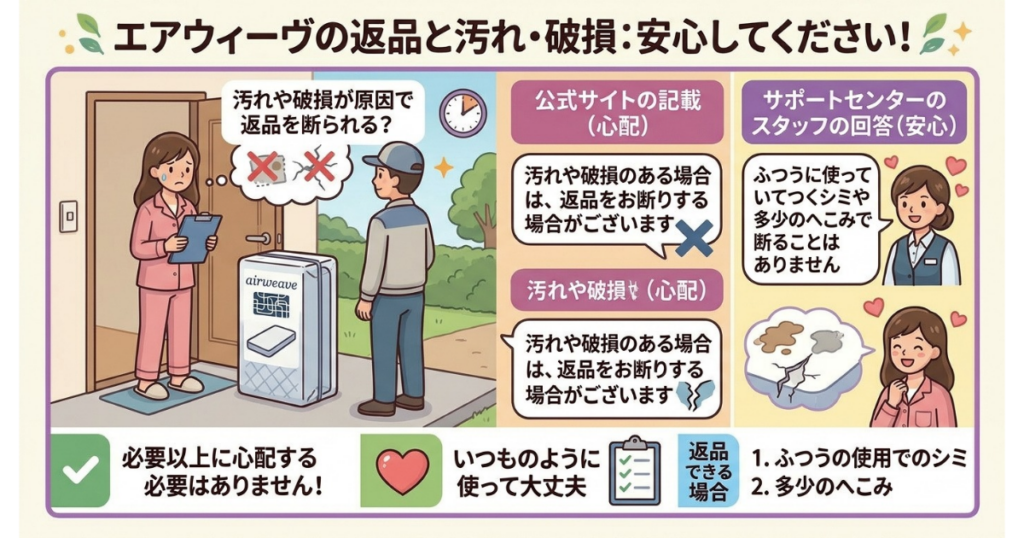 通常のよごれやへこみでは返品できることを示す図