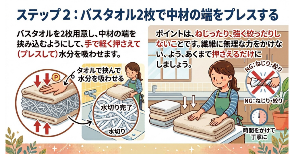 タオルで水気を更に吸い取っている画像