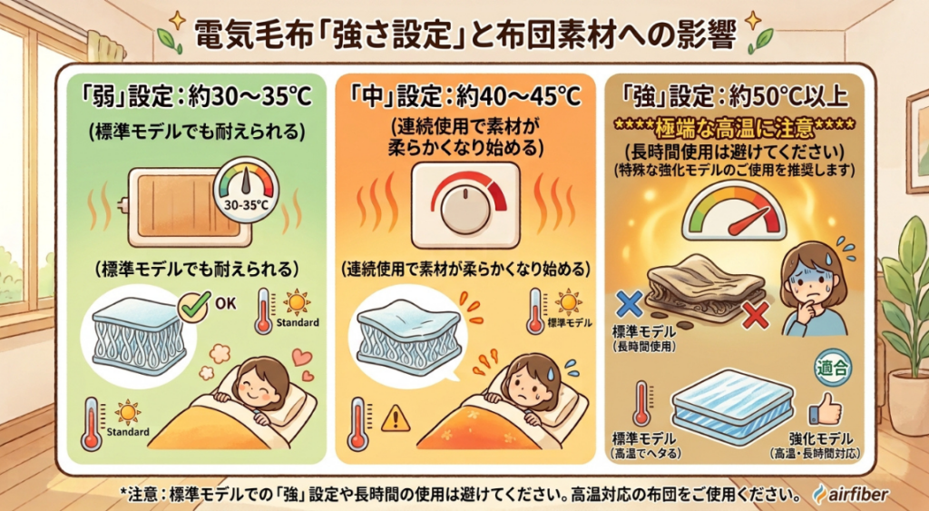 温度設定ごとの違いの表
