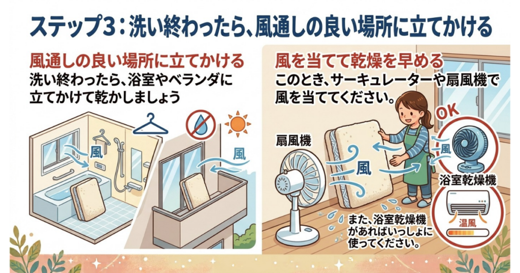 中材を干している画像